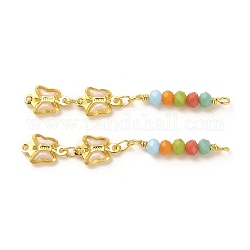 Rack Plating Brass Links Connector Charms, with Glass Beads, Butterfly, Real 18K Gold Plated, 47mm, Hole: 0.9mm