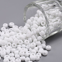 (servicio de reempaquetado disponible) perlas de vidrio, colores opacos semilla, pequeñas cuentas artesanales para hacer joyas de diy, redondo, blanco, 6/0, 4mm, aproximamente 12 g / bolsa