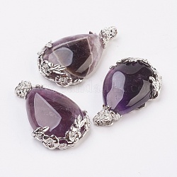 Valentine Gifts Idea for Guys Natural Amethyst Pendants, with Brass Findings, Drop, Platinum, 38~41x26x8mm, Hole: 5x4mm