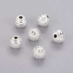Perle di ottone testurizzate, tondo, colore argento placcato, misura:circa8mm di diametro, Foro: 2 mm