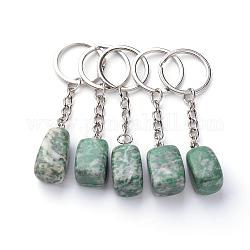 Porte-clés en jade naturel, avec les accessoires en fer, platine, 85~94mm