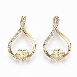 Brass Micro Pave Clear Cubic Zirconia Peg Bails Pendants, for Half Drilled Bead, Nickel Free, Mobius Strip with Flower, Real 18K Gold Plated, Clear, 27x16x5mm, Hole: 3x5.5mm