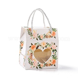 Cajas de regalo de papel rectangulares con asa de cuerda, caja de ventana de corazón transparente para envolver regalos, patrón floral, 6.65x6.7x10 cm