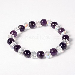 Gemstone Beaded Stretch Bracelets, with Glass Beads, Amethyst, 63mm