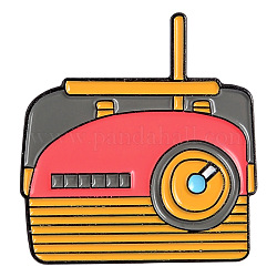 Creative Zinc Alloy Brooches, Enamel Lapel Pin, with Iron Butterfly Clutches or Rubber Clutches, Electrophoresis Black Color, Radio, Colorful, 30x28mm
