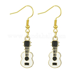 Boucles d'oreilles pendantes en alliage doré et émail, guitare, blanc, 43x9.5mm