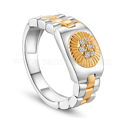 Shegrace 925 Fingerring aus Sterlingsilber, mit Uhrenkette und echtem 18-Karat-vergoldetem runden AAA-Zirkonia-Mikropavé, Platin & golden, 19 mm