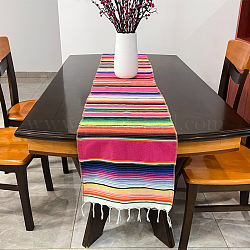 Regenbogen-Tischläufer aus Baumwolle, gestreifte Tischdecken mit Quasten, für Party-Festival-Heimdekorationen, Rechteck, Farbig, 275x35 cm