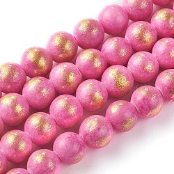 Natürliche Jade Perlen Stränge, mit Goldfolie, gefärbt, Runde, neon rosa , 8 mm, Bohrung: 1 mm, ca. 50 Stk. / Strang, 15.75 Zoll (40 cm)