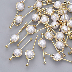 Colgantes de perlas de imitación de plástico abs, con fornituras reales de latón chapado en oro de 18 k, sin níquel, blanco, 36x10x8mm, agujero: 1.5 mm