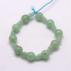Natürliche grüne Aventurin 3-Loch-Guru Perle Stränge, für buddhistische Schmuck machen, T-Perlen gebohrt, 16.5~18 mm, Bohrung: 2~3 mm, 2 Stück / Set, 10sets / Strang, 6.5 Zoll