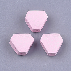 Maillons multibrins en bois imprimé, teinte, hexagone, rose, 18~18.5x20~21x9.5~10mm, Trou: 2mm