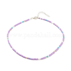 Glass Seed Beaded Necklace, Summer Jewelry for Women, Lilac, 15.94 inch(40.5cm)