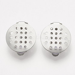 Accessoires de boucles d'oreilles clips à vis en 304 acier inoxydable, avec coussin plat rond et caoutchouc, plat rond, couleur inoxydable, 22x15x8mm