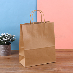 Bolsas de papel kraft, con asas de cuerda de cáñamo, bolsas de regalo, bolsas de compra, Rectángulo, bronceado, 8x15x21 cm