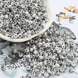 Perles de rocaille en verre de couleurs métalliques, demi-plaqué, deux tons, ronde, fumée blanche, 6/0, 4x3mm, Trou: 1.4mm