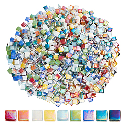 Olycraft 450g 9 Farben Glascabochons, Mosaikfliesen, für Heimdekoration oder Basteln, Viereck, Mischfarbe, 10x10x4 mm, 50 g / Farbe