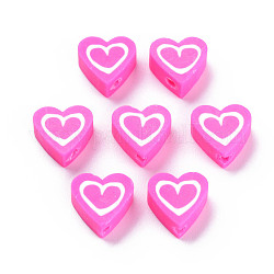 Abalorios de arcilla polimérica hechos a mano, corazón, de color rosa oscuro, 10x10x4.5mm, agujero: 1.4 mm
