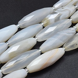 Natürlichen weißen Achat Perlen Stränge, facettiert, Reis, 29~33x9~10 mm, Bohrung: 1 mm, ca. 12 Stk. / Strang, 15.3 Zoll ~ 15.7 Zoll (39~40 cm)