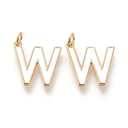 Brass Enamel Pendants, with Jump Ring, Long-Lasting Plated, Real 18K Gold Plated, Letter.W, White, Letter.W, W: 18x17x1.8mm, Jump Rings: Inner Diameter: 3mm