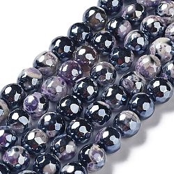 Galvanisieren natürliche Achat Perlen Stränge, gefärbt und erhitzt, facettiert rund, Medium lila, 8 mm, Bohrung: 1 mm, ca. 47~48 Stk. / Strang, 14.37~14.88 Zoll (36.5~37.8 cm)