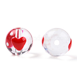 Прозрачные бусины лэмпворк ручной работы, круглые с сердца шаблона, красные, 12.5x11.5 мм, отверстие : 1.6 мм