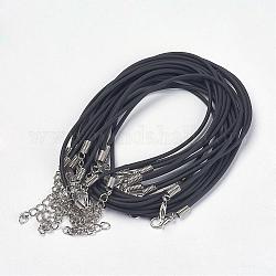 Cordón del collar de la joyería, cable de pvc, negro, de color platino broche de hierro y cadena ajustable, aproximamente 2 mm de espesor, 16 pulgada
