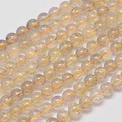 Or naturelle quartz rutile ronde chapelets de perles, 8mm, Trou: 1mm, Environ 50 pcs/chapelet, 15.5 pouce