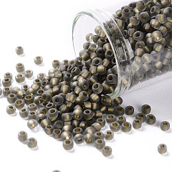 Toho perles de rocaille rondes, Perles de rocaille japonais, (999fm) arc-en-ciel de diamant noir doublé de bronze mat, 8/0, 3mm, Trou: 1mm, environ 222 pcs/10 g
