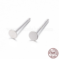 925 Sterling Silver Flat Pad  Stud Earring Findings, Earring Posts with 925 Stamp, Silver, tray: 3mm, 11.5mm, Pin: 0.8mm