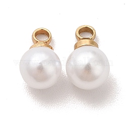 Pendentifs en plastique imitation perle, avec accessoires en laiton, sans cadmium et sans plomb, ronde, véritable 24k plaqué or, 8x5mm, Trou: 1.5mm