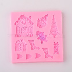 Christmas Theme DIY Food Grade Silicone Molds, Fondant Molds, For DIY Cake Decoration, Chocolate, Candy, UV Resin & Epoxy Resin Jewelry Making, Random Single Color or Random Mixed Color, 80x80x9mm, Inner Size: 9~38x7~31mm