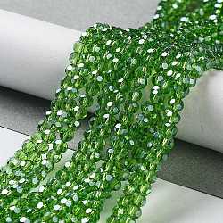 Fili di perle di vetro placcato, lustro di perla placcato, sfaccettato (32 sfaccettatura), tondo, verde, 4mm