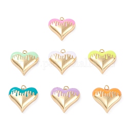Brass Enamel Pendants, Real 18K Gold Plated, Long-Lasting Plated, Heart, Mixed Color, 25.5x27x7mm, Hole: 3.4mm