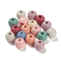 Perles de bois d'érable naturel peintes à la bombe, ronde, couleur mixte, 10x9mm, Trou: 3mm, environ 2000 pcs/500 g