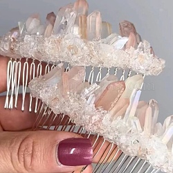 Natural Raw Quartz Crystal Chip Combs. with Alloy Findings, Hair Accessories for Woman Girls, Platinum, 80mm