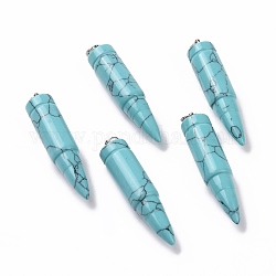 Colgantes sintético de color turquesa, con 201 anillos partidos de acero inoxidable, bala, color acero inoxidable, 42~46x10mm, agujero: 5 mm