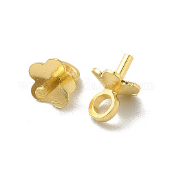 Picchetti in ottone, per mezzo forato perle,  cadmio& piombo libero, fiore, vero placcato oro 24k, 7x5x5mm, Foro: 2 mm, ago :0.8mm