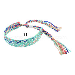 Pulsera de cordón trenzado de algodón con motivo de ondas, pulsera étnica tribal brasileña ajustable para mujer, cian, 5-1/2~10-5/8 pulgada (14~27 cm)