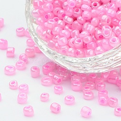 8/0 Glass Seed Beads, Ceylon, Round, Round Hole, Pink, 8/0, 3mm, Hole: 1mm, about 1111pcs/50g, 50g/bag, 18bags/2pounds