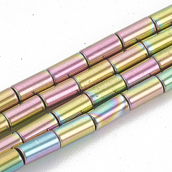 Galvanisieren unmagnetische synthetischen Hämatitkornen Stränge, Kolumne, Regenbogen plattiert, 8x2 mm, Bohrung: 0.8 mm, ca. 50 Stk. / Strang, 15.7 Zoll