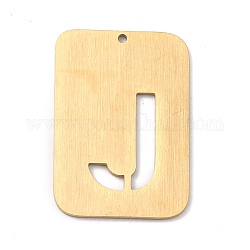 Placcatura ionica (ip) 304 ciondoli in acciaio inossidabile, rettangolo con l'alfabeto, cavo, letter.j, 32x22x1mm, Foro: 1.5 mm