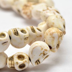 Tinti turchese sintetico fili di perle, teschio, bianco crema, 10x8x10mm, Foro: 1 mm, circa 38~40pcs/filo, circa 15 pollice