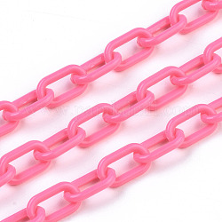 Handgefertigte undurchsichtige Büroklammerketten aus Acryl, gezogene längliche Kabelketten, neon rosa , 13x7.5x2 mm, 19.88 Zoll (50.5 cm)/Strang