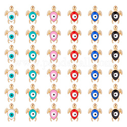 Aricraft 60 pièces 6 couleurs perles d'émail en alliage de ton doré, tortue avec mauvais oeil, couleur mixte, 8x7.5x4mm, Trou: 1mm, 10 pcs / couleur