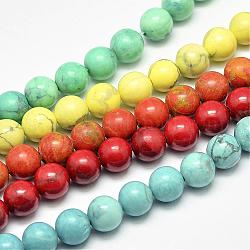 Perles d'howlite naturelle, teinte, ronde, couleur mixte, 8mm, Trou: 1mm, Environ 47 pcs/chapelet, 15.5 pouce