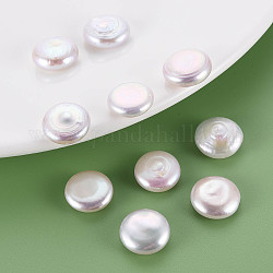 Perline di perle naturali di keshi, perla d'acqua dolce coltivata, Senza Buco / undrilled, rotondo e piatto, colore conchiglia, 13~14x4.5~7.5mm