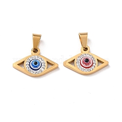 304 Stainless Steel Pendants, with Polymer Clay Rhinestone and Evil Eye Resin Round Beads, 201 Stainless Steel Bails, Eye, Mixed Color, 13.5x19.5x4.5mm, Hole: 3.5x7mm