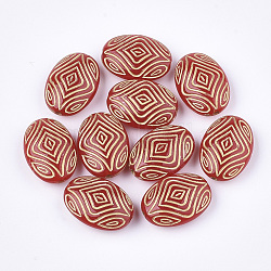 Oval Plating Acrylic Beads, Golden Metal Enlaced, Red, 18x13x7mm, Hole: 1mm