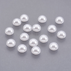 Cabujones de perlas de imitación de plástico ABS, semicírculo, blanco, 6x3mm